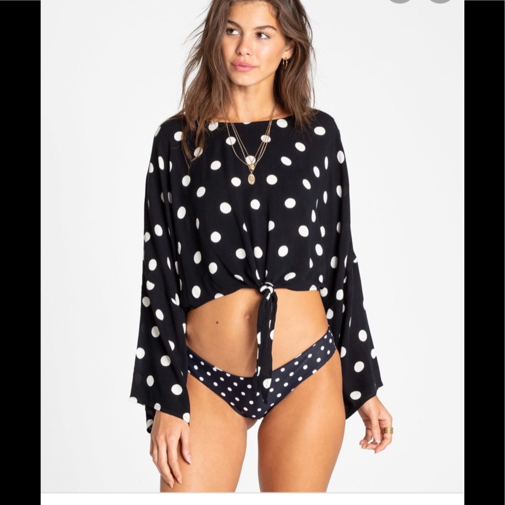 Billabong Front Tie Polka Dot Woven Top